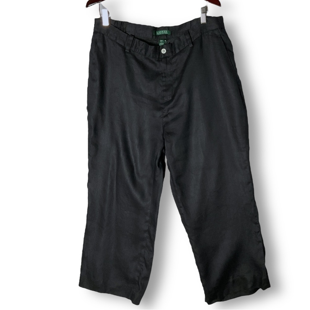 Lauren Ralph Lauren 100% Linen Crop Pants Sz 16 W Black Lined Coastal
